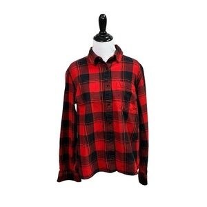 Duluth Trading Co. Women's M Free Swingin' Flannel Split Tail Untucked Shirt